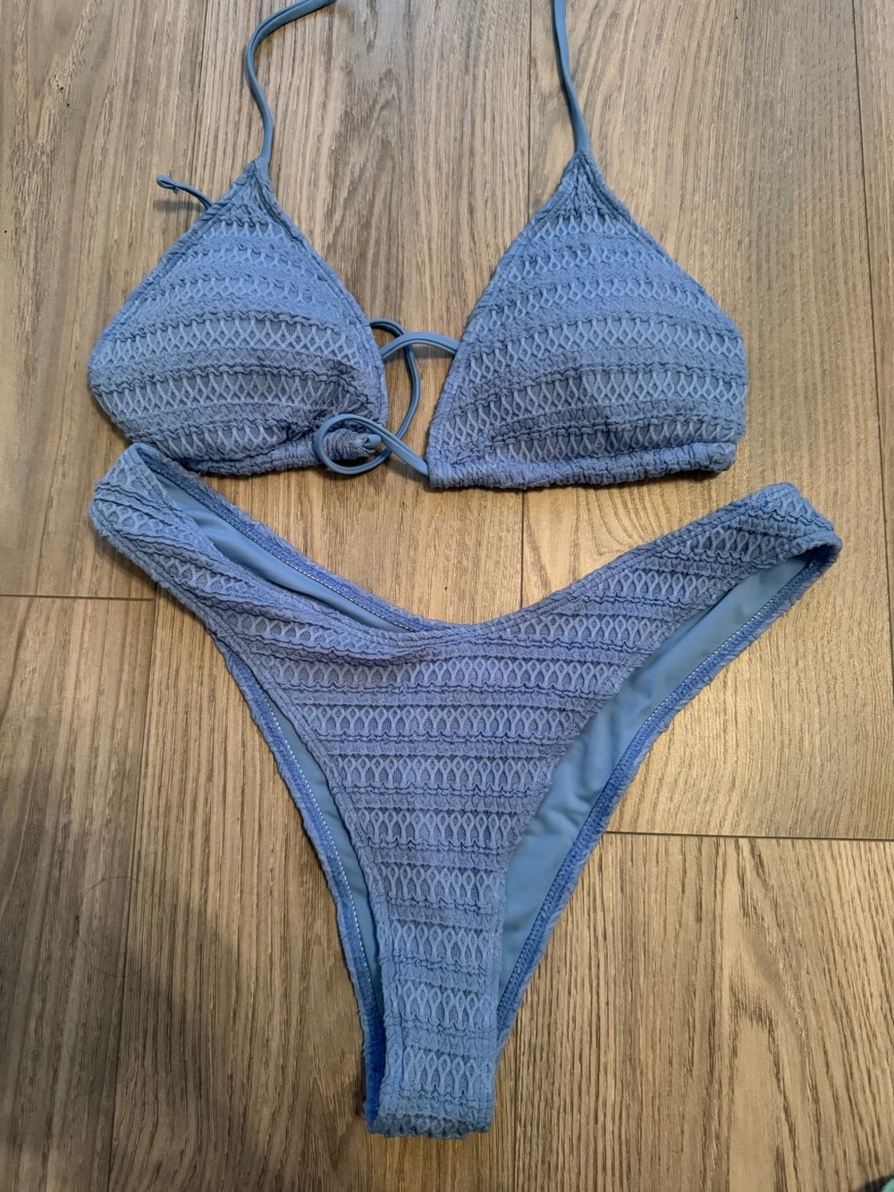 Blue Crochet Triangle Bikini Set - Women Swim Bikinis